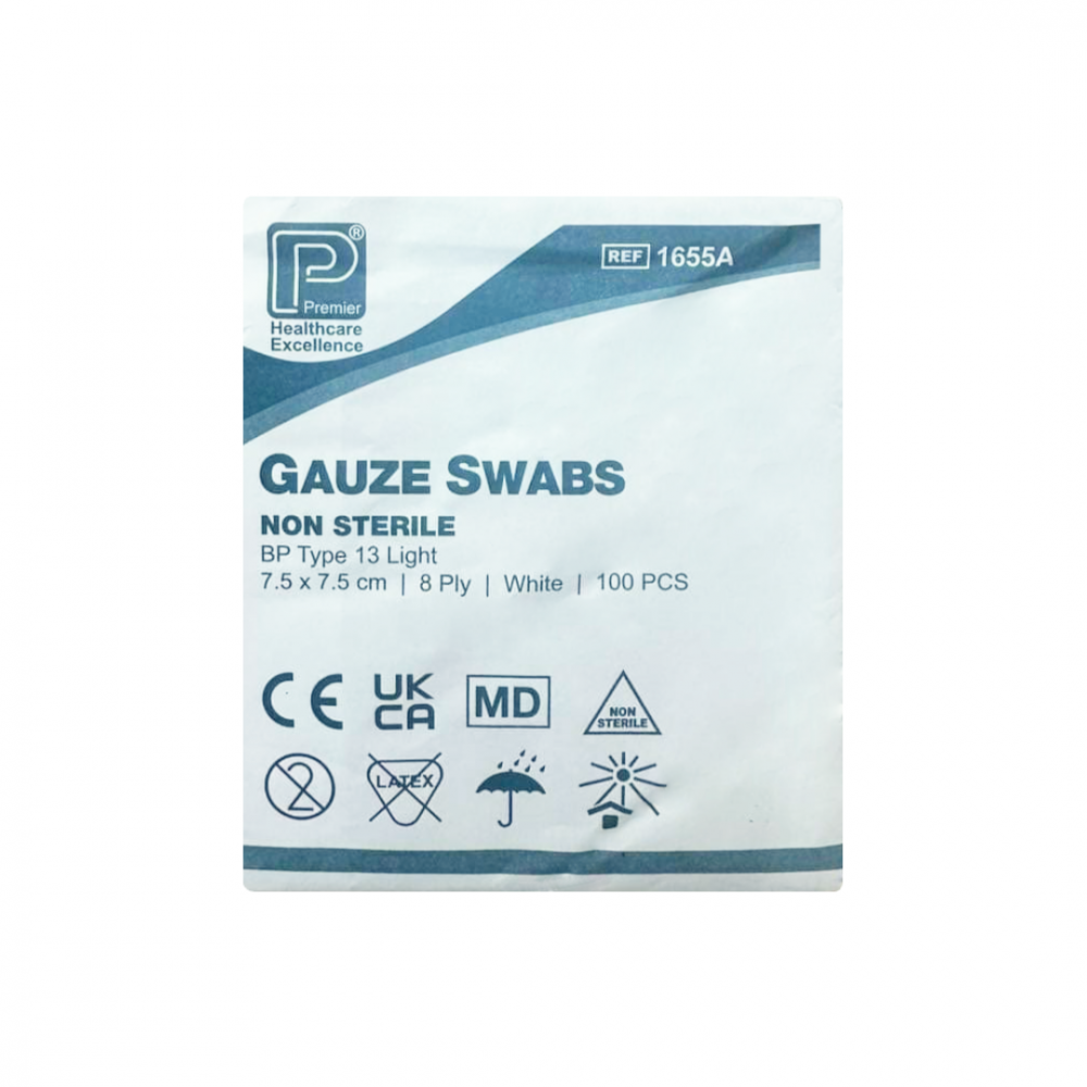 Gauze Swabs - 8 Ply - 7.5cm x 7.5cm (100 Pack)
